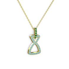 Simla Kolye - Yeşil kuvars ve akuamarin 925 ayar altın kaplama gümüş kolye (40 cm altın rolo zincir) #hhce83