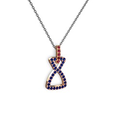 Rodolit garnet ve lab safir 925 ayar rose altın kaplama gümüş kolye (40 cm gümüş rolo zincir)