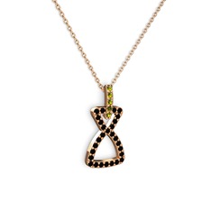 Peridot ve siyah zirkon 18 ayar rose altın kolye (40 cm rose altın rolo zincir)