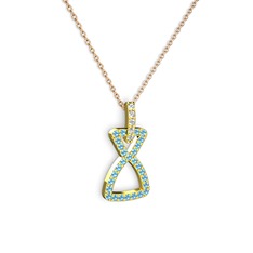 Swarovski ve akuamarin 14 ayar altın kolye (40 cm rose altın rolo zincir)