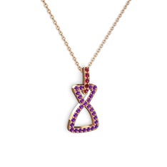 Simla Kolye - Rodolit garnet ve ametist 8 ayar rose altın kolye (40 cm rose altın rolo zincir) #ibau7o