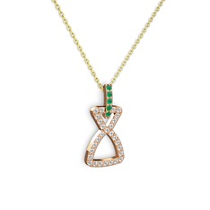 Kök zümrüt ve swarovski 8 ayar rose altın kolye (40 cm gümüş rolo zincir)