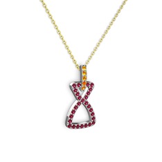 Sitrin ve rodolit garnet 8 ayar beyaz altın kolye (40 cm altın rolo zincir)