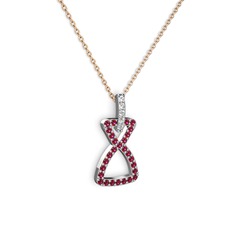 Simla Kolye - Beyaz zirkon ve rodolit garnet 925 ayar gümüş kolye (40 cm rose altın rolo zincir) #j60yj7