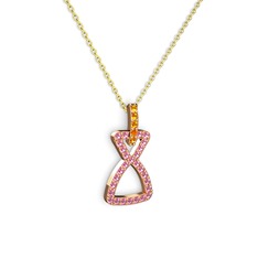 Simla Kolye - Sitrin ve pembe kuvars 18 ayar rose altın kolye (40 cm altın rolo zincir) #j7797n