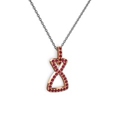 Garnet ve rodolit garnet 8 ayar rose altın kolye (40 cm gümüş rolo zincir)
