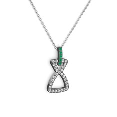 Simla Kolye - Kök zümrüt ve pırlanta 925 ayar siyah rodyum kaplama gümüş kolye (0.374 karat, 40 cm beyaz altın rolo zincir) #j9dcyc