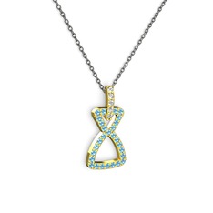 Swarovski ve akuamarin 8 ayar altın kolye (40 cm gümüş rolo zincir)