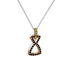 Peridot ve siyah zirkon 14 ayar rose altın kolye (40 cm beyaz altın rolo zincir)