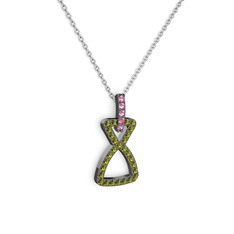 Simla Kolye - Pembe kuvars ve peridot 925 ayar siyah rodyum kaplama gümüş kolye (40 cm beyaz altın rolo zincir) #jtwpzy
