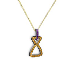 Simla Kolye - Ametist ve sitrin 925 ayar siyah rodyum kaplama gümüş kolye (40 cm altın rolo zincir) #jxj7h3