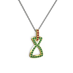 Simla Kolye - Kök yakut ve yeşil kuvars 8 ayar altın kolye (40 cm gümüş rolo zincir) #k2lovg