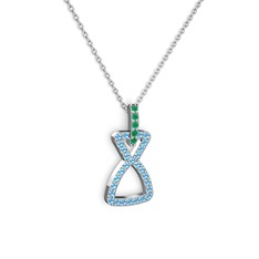 Simla Kolye - Kök zümrüt ve akuamarin 14 ayar beyaz altın kolye (40 cm beyaz altın rolo zincir) #kaacod