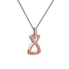 Swarovski ve pembe kuvars 18 ayar rose altın kolye (40 cm gümüş rolo zincir)