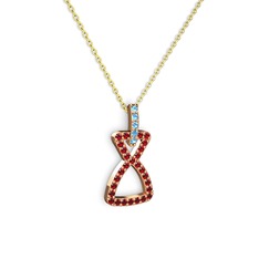 Simla Kolye - Akuamarin ve garnet 18 ayar rose altın kolye (40 cm altın rolo zincir) #l61zrw