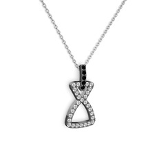 Simla Kolye - Siyah zirkon ve beyaz zirkon 925 ayar siyah rodyum kaplama gümüş kolye (40 cm beyaz altın rolo zincir) #l7slpa