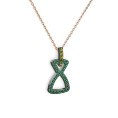Simla Kolye - Peridot ve yeşil kuvars 925 ayar siyah rodyum kaplama gümüş kolye (40 cm rose altın rolo zincir) #latamw