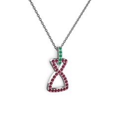Simla Kolye - Kök zümrüt ve rodolit garnet 14 ayar beyaz altın kolye (40 cm gümüş rolo zincir) #lb7q9a