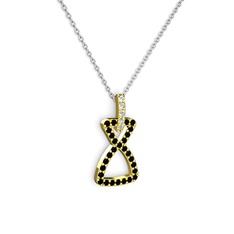 Simla Kolye - Beyaz zirkon ve siyah zirkon 18 ayar altın kolye (40 cm beyaz altın rolo zincir) #lg8mbp