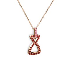 Simla Kolye - Pembe kuvars ve garnet 925 ayar rose altın kaplama gümüş kolye (40 cm gümüş rolo zincir) #lhffsv