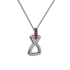 Simla Kolye - Garnet ve pırlanta 925 ayar siyah rodyum kaplama gümüş kolye (0.374 karat, 40 cm gümüş rolo zincir) #lj0975