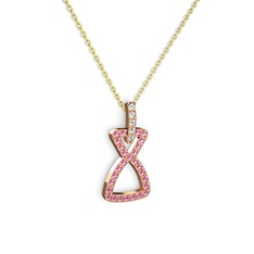 Pırlanta ve pembe kuvars 14 ayar rose altın kolye (0.55 karat, 40 cm altın rolo zincir)