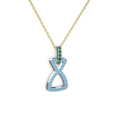 Simla Kolye - Yeşil kuvars ve akuamarin 8 ayar beyaz altın kolye (40 cm altın rolo zincir) #lyjn3o