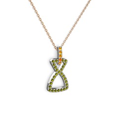 Sitrin ve peridot 8 ayar beyaz altın kolye (40 cm rose altın rolo zincir)