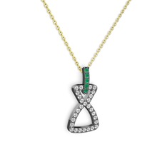 Simla Kolye - Kök zümrüt ve beyaz zirkon 925 ayar siyah rodyum kaplama gümüş kolye (40 cm altın rolo zincir) #mv6q3g