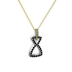 Peridot ve siyah zirkon 18 ayar beyaz altın kolye (40 cm gümüş rolo zincir)