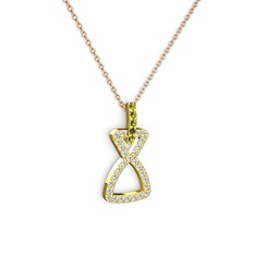 Simla Kolye - Peridot ve beyaz zirkon 14 ayar altın kolye (40 cm gümüş rolo zincir) #n4c10b