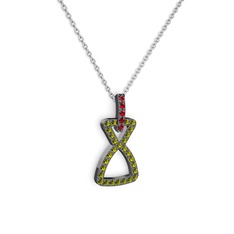 Garnet ve peridot 925 ayar siyah rodyum kaplama gümüş kolye (40 cm gümüş rolo zincir)