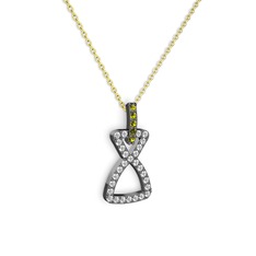 Simla Kolye - Peridot ve swarovski 925 ayar siyah rodyum kaplama gümüş kolye (40 cm altın rolo zincir) #ni1yit