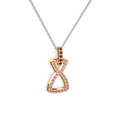 Simla Kolye - Kök yakut ve pembe kuvars 925 ayar altın kaplama gümüş kolye (40 cm beyaz altın rolo zincir) #nmmwdl