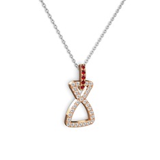 Garnet ve pırlanta 18 ayar rose altın kolye (0.374 karat, 40 cm beyaz altın rolo zincir)