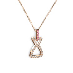 Pembe kuvars ve pırlanta 18 ayar rose altın kolye (0.374 karat, 40 cm rose altın rolo zincir)
