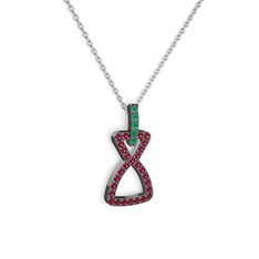 Kök zümrüt ve rodolit garnet 925 ayar siyah rodyum kaplama gümüş kolye (40 cm beyaz altın rolo zincir)