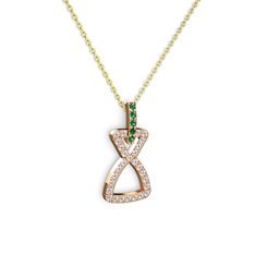 Yeşil kuvars ve swarovski 925 ayar rose altın kaplama gümüş kolye (40 cm gümüş rolo zincir)
