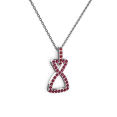 Kök yakut ve rodolit garnet 8 ayar beyaz altın kolye (40 cm gümüş rolo zincir)