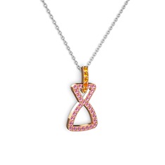 Sitrin ve pembe kuvars 14 ayar rose altın kolye (40 cm beyaz altın rolo zincir)