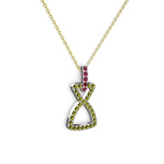 Rodolit garnet ve peridot 18 ayar beyaz altın kolye (40 cm altın rolo zincir)