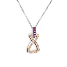 Simla Kolye - Ametist ve swarovski 14 ayar rose altın kolye (40 cm beyaz altın rolo zincir) #ovbzc5