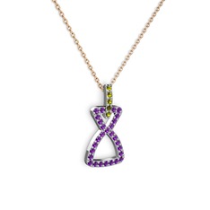 Simla Kolye - Peridot ve ametist 18 ayar beyaz altın kolye (40 cm rose altın rolo zincir) #ox41jc