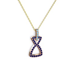 Akuamarin ve lab safir 18 ayar rose altın kolye (40 cm gümüş rolo zincir)