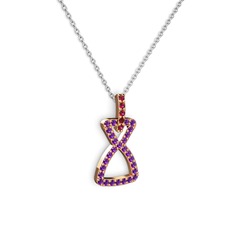 Simla Kolye - Rodolit garnet ve ametist 8 ayar rose altın kolye (40 cm beyaz altın rolo zincir) #p6bv1r