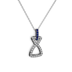 Simla Kolye - Lab safir ve beyaz zirkon 925 ayar siyah rodyum kaplama gümüş kolye (40 cm beyaz altın rolo zincir) #pi564v