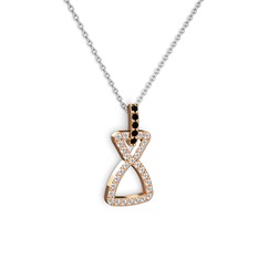 Simla Kolye - Siyah zirkon ve swarovski 925 ayar rose altın kaplama gümüş kolye (40 cm beyaz altın rolo zincir) #po71sj