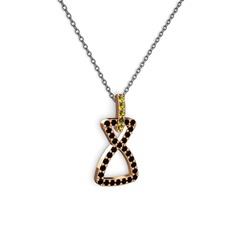 Peridot ve siyah zirkon 925 ayar rose altın kaplama gümüş kolye (40 cm gümüş rolo zincir)