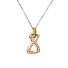 Peridot ve pembe kuvars 925 ayar altın kaplama gümüş kolye (40 cm beyaz altın rolo zincir)