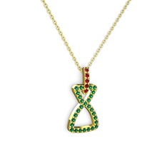 Simla Kolye - Garnet ve yeşil kuvars 18 ayar altın kolye (40 cm altın rolo zincir) #qfhrbv
